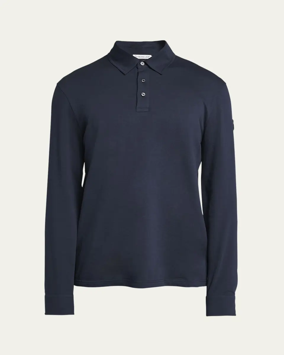 Moncler Men's Cashmere Long-Sleeve Polo Shirt | Thumbnail 6