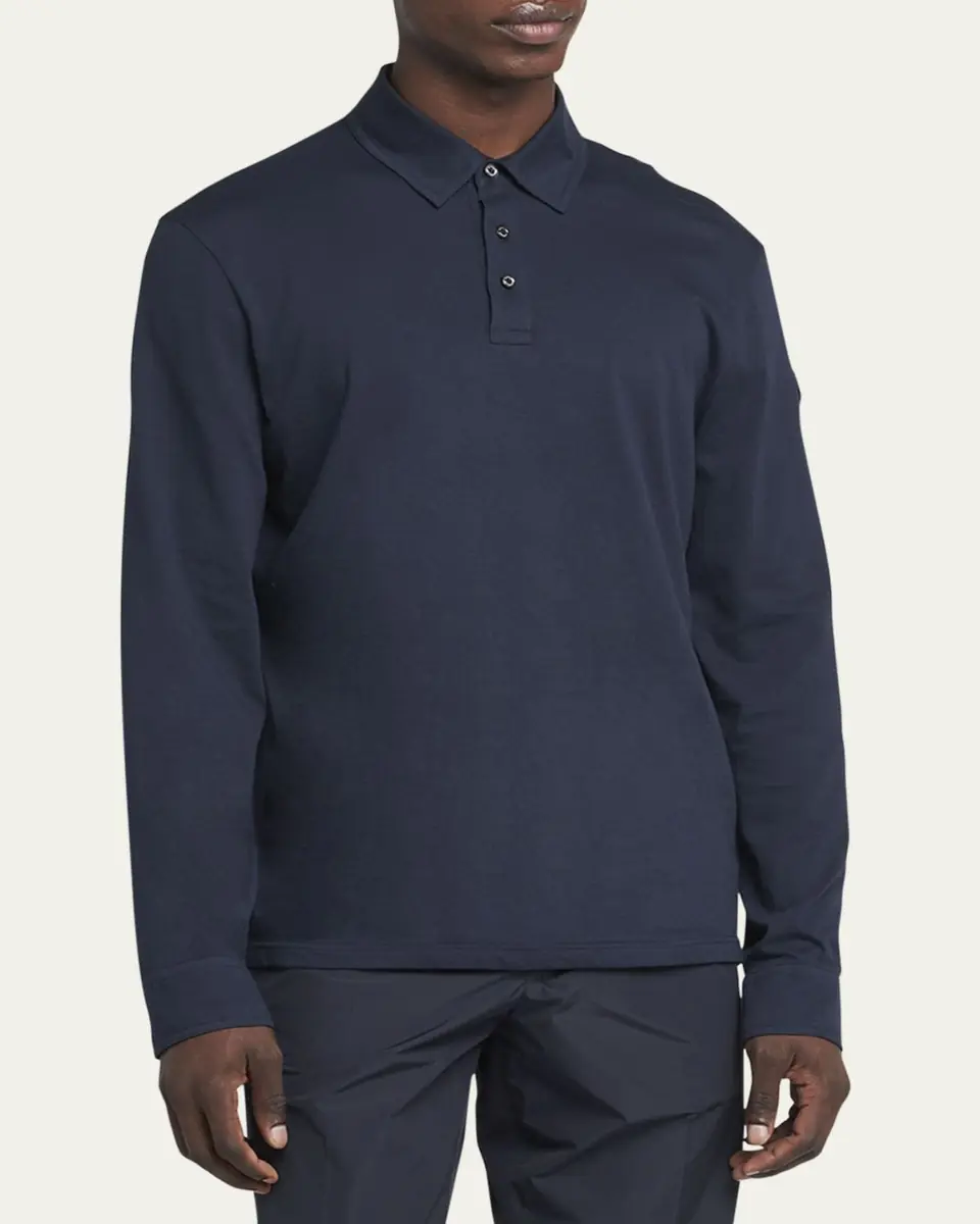 Moncler Men's Cashmere Long-Sleeve Polo Shirt | Thumbnail 9
