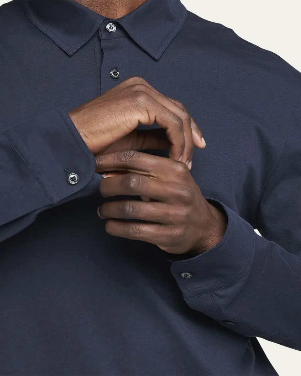 Moncler Men's Cashmere Long-Sleeve Polo Shirt | Thumbnail 10