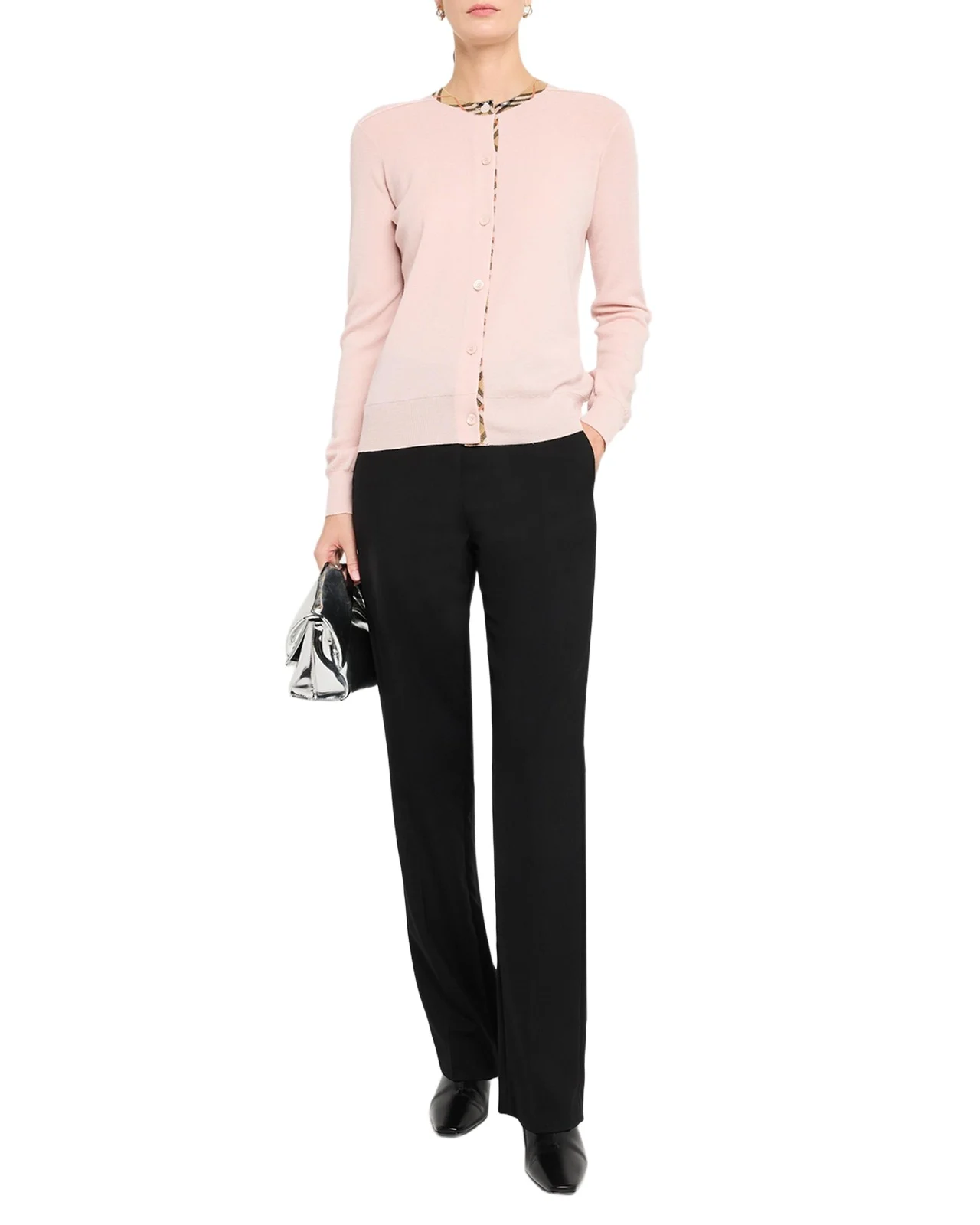 Check Collar Crewneck Cardigan