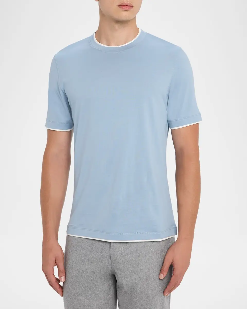 Brunello Cucinelli Men's Slim Fit Tipped T-Shirt | Thumbnail 3 Brunello Cucinelli Men's Slim Fit Tipped T-Shirt | Thumbnail 3