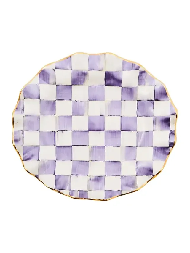 MacKenzie-Childs Violet Check Fluted Ceramic Dinner Plate