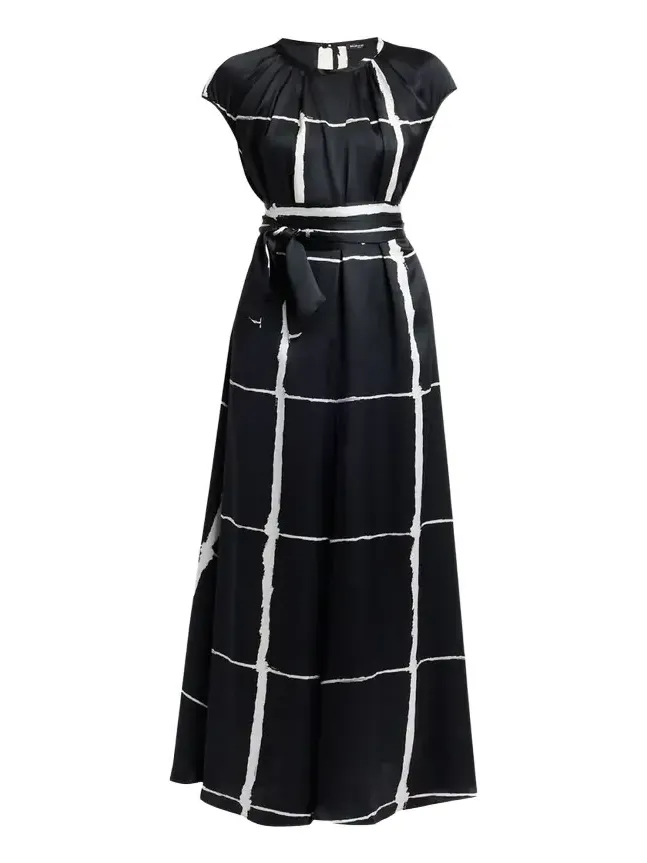 Windowpane-Print Silk Cap-Sleeve Maxi Dress Windowpane-Print Silk Cap-Sleeve Maxi Dress