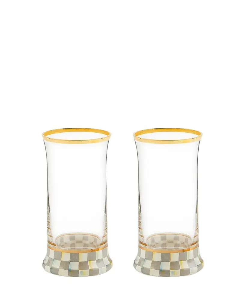 MacKenzie-Childs Sterling Check Highball Glass, Set of 2 | Image 1 MacKenzie-Childs Sterling Check Highball Glass, Set of 2 | Image 1