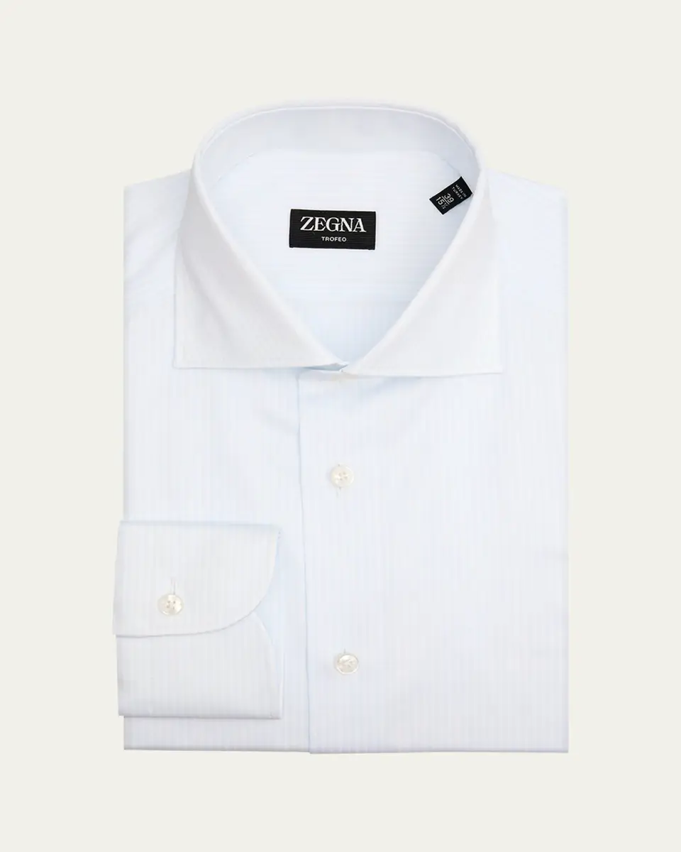 ZEGNA Men's Tonal Stripe Trofeo Cotton Dress Shirt | Thumbnail 2 ZEGNA Men's Tonal Stripe Trofeo Cotton Dress Shirt | Thumbnail 2