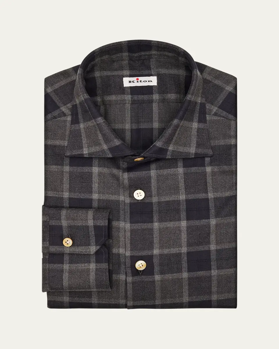 Kiton Men's Cotton Windowpane Check Button-Down Shirt | Thumbnail 2
