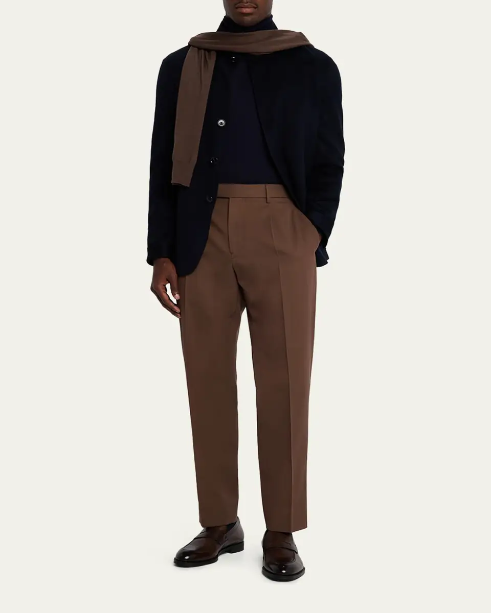 ZEGNA Men's Cotton and Wool Single-Pleated Trousers | Thumbnail 6 ZEGNA Men's Cotton and Wool Single-Pleated Trousers | Thumbnail 6