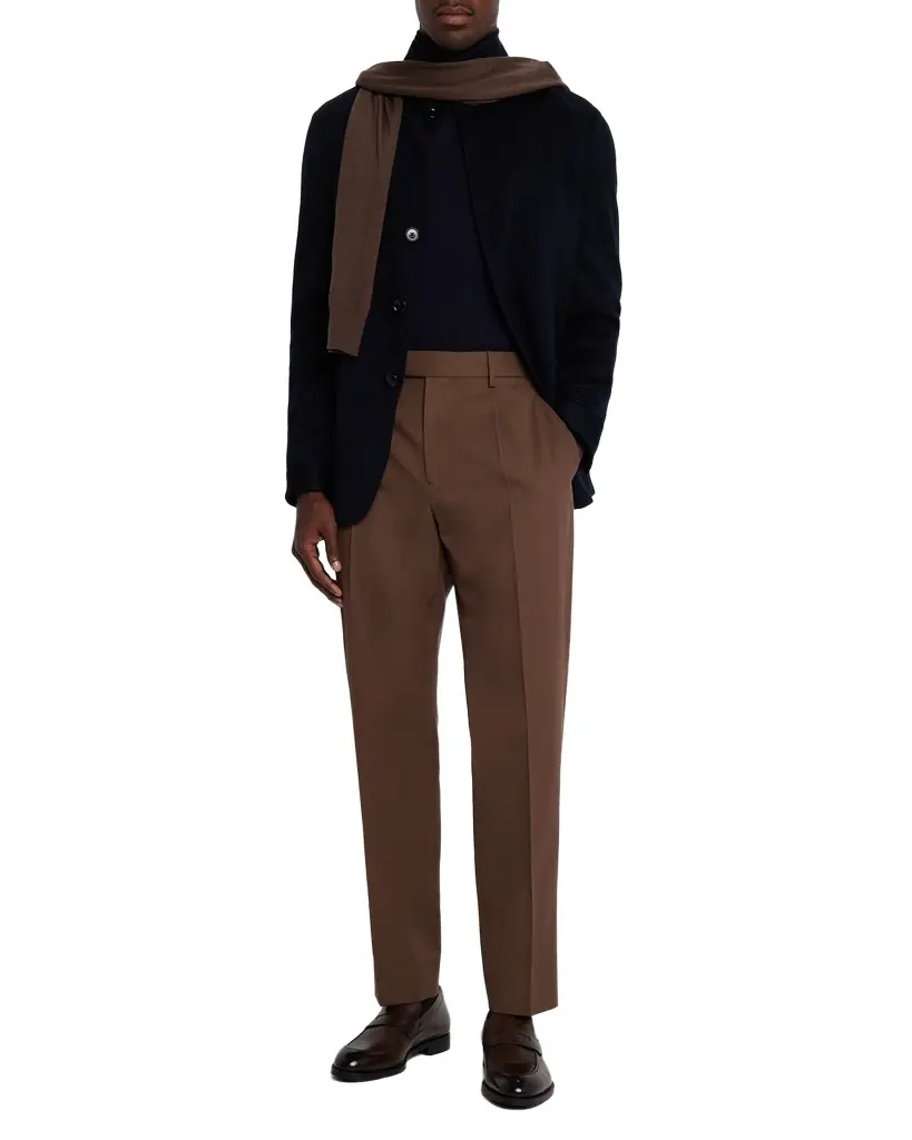 ZEGNA Men's Cotton and Wool Single-Pleated Trousers | Image 1 ZEGNA Men's Cotton and Wool Single-Pleated Trousers | Image 1