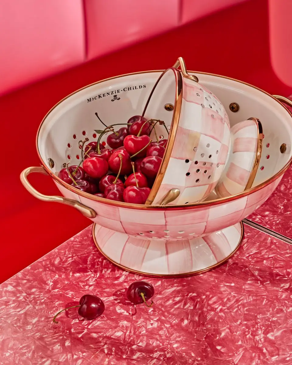 MacKenzie-Childs Rosy Check Enamel Colander, Small | Thumbnail 3 MacKenzie-Childs Rosy Check Enamel Colander, Small | Thumbnail 3
