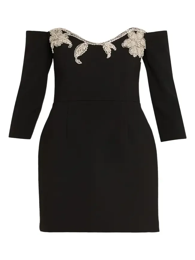 Ellerie Floral Diamante Off-Shoulder Mini Dress Ellerie Floral Diamante Off-Shoulder Mini Dress