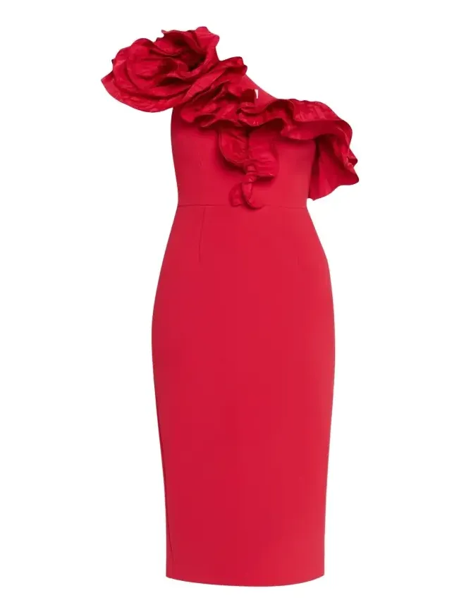 Zarya One-Shoulder Ruffle Bodycon Midi Dress Zarya One-Shoulder Ruffle Bodycon Midi Dress