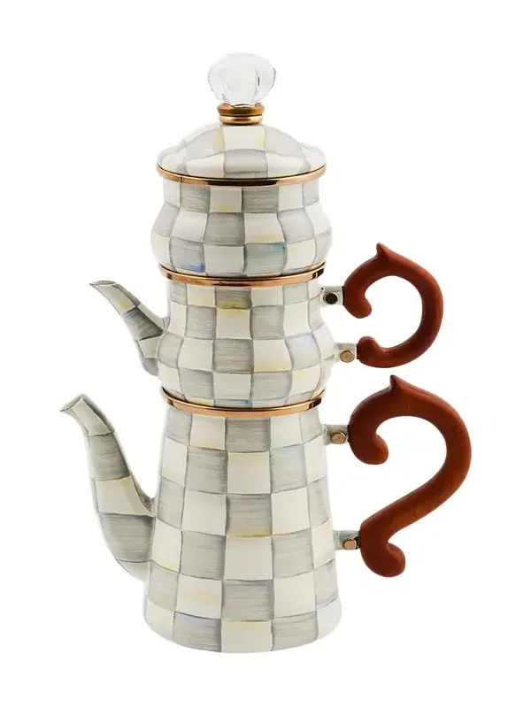 MacKenzie-Childs Sterling Check Stackable Coffee Set