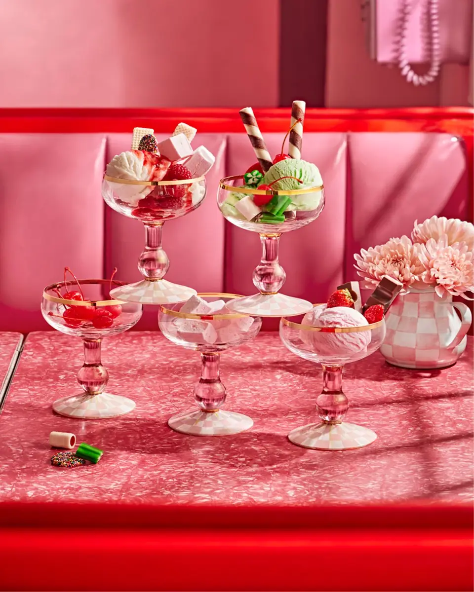MacKenzie-Childs Rosy Check Coupe Glass | Thumbnail 2