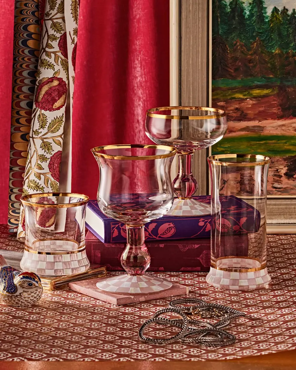 MacKenzie-Childs Rosy Check Coupe Glass | Thumbnail 4