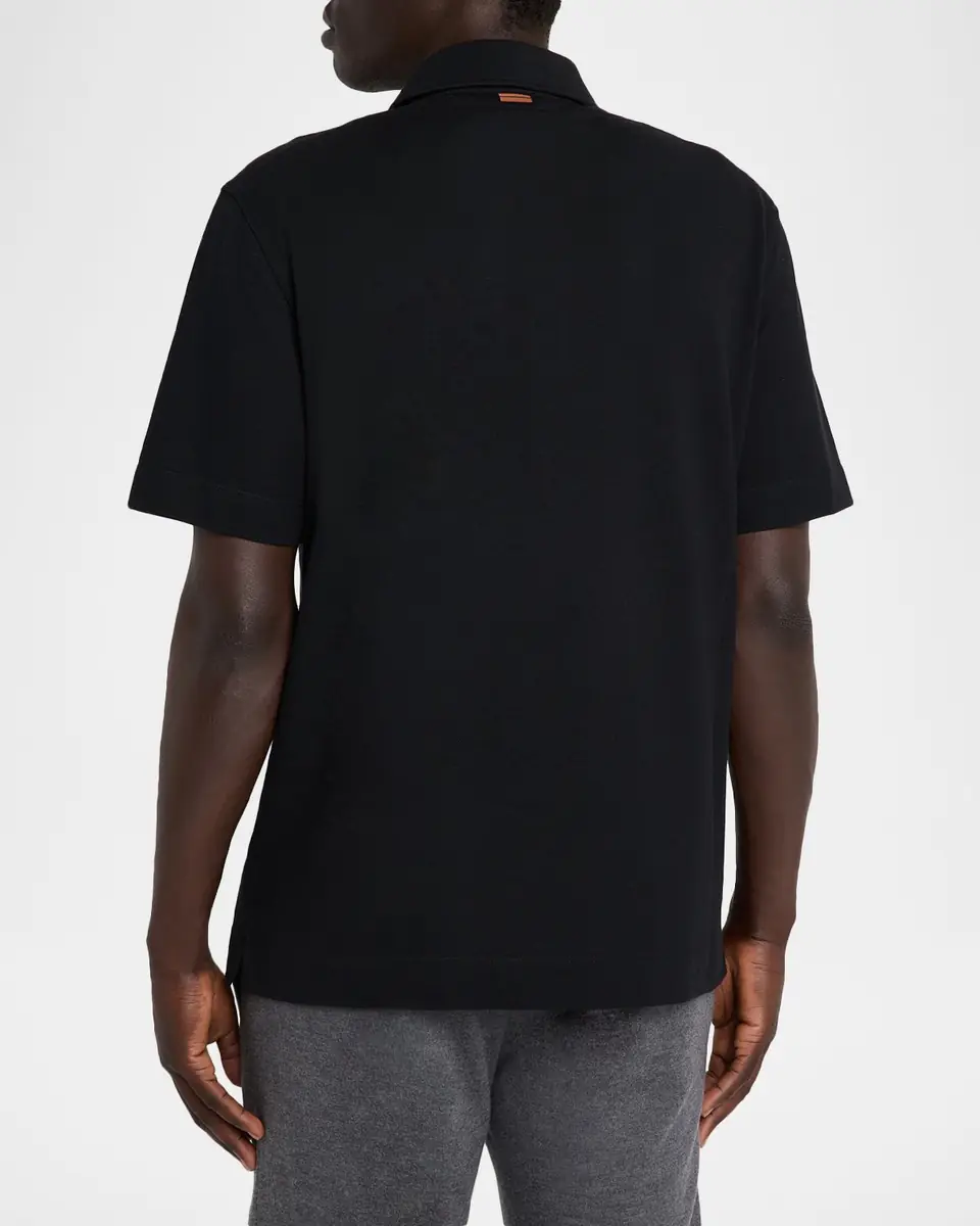 ZEGNA Men's Cotton Polo Shirt with Leather-Trim Pocket | Thumbnail 2 ZEGNA Men's Cotton Polo Shirt with Leather-Trim Pocket | Thumbnail 2