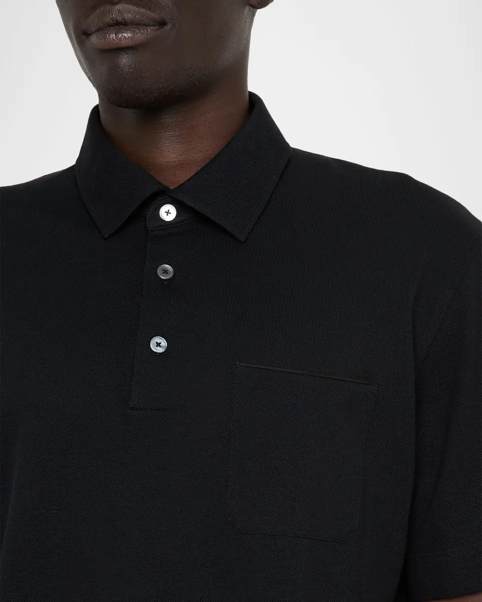 ZEGNA Men's Cotton Polo Shirt with Leather-Trim Pocket | Thumbnail 4 ZEGNA Men's Cotton Polo Shirt with Leather-Trim Pocket | Thumbnail 4