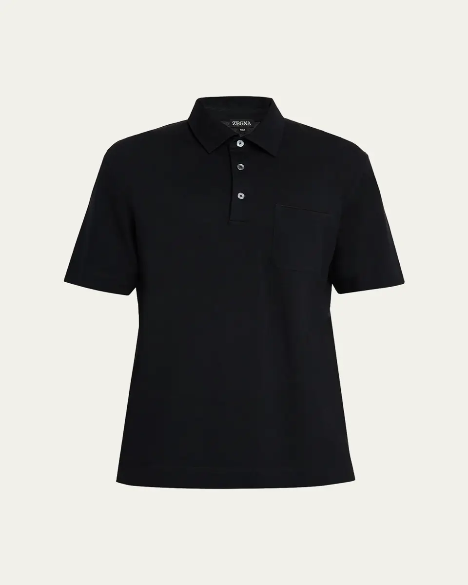 ZEGNA Men's Cotton Polo Shirt with Leather-Trim Pocket | Thumbnail 5 ZEGNA Men's Cotton Polo Shirt with Leather-Trim Pocket | Thumbnail 5