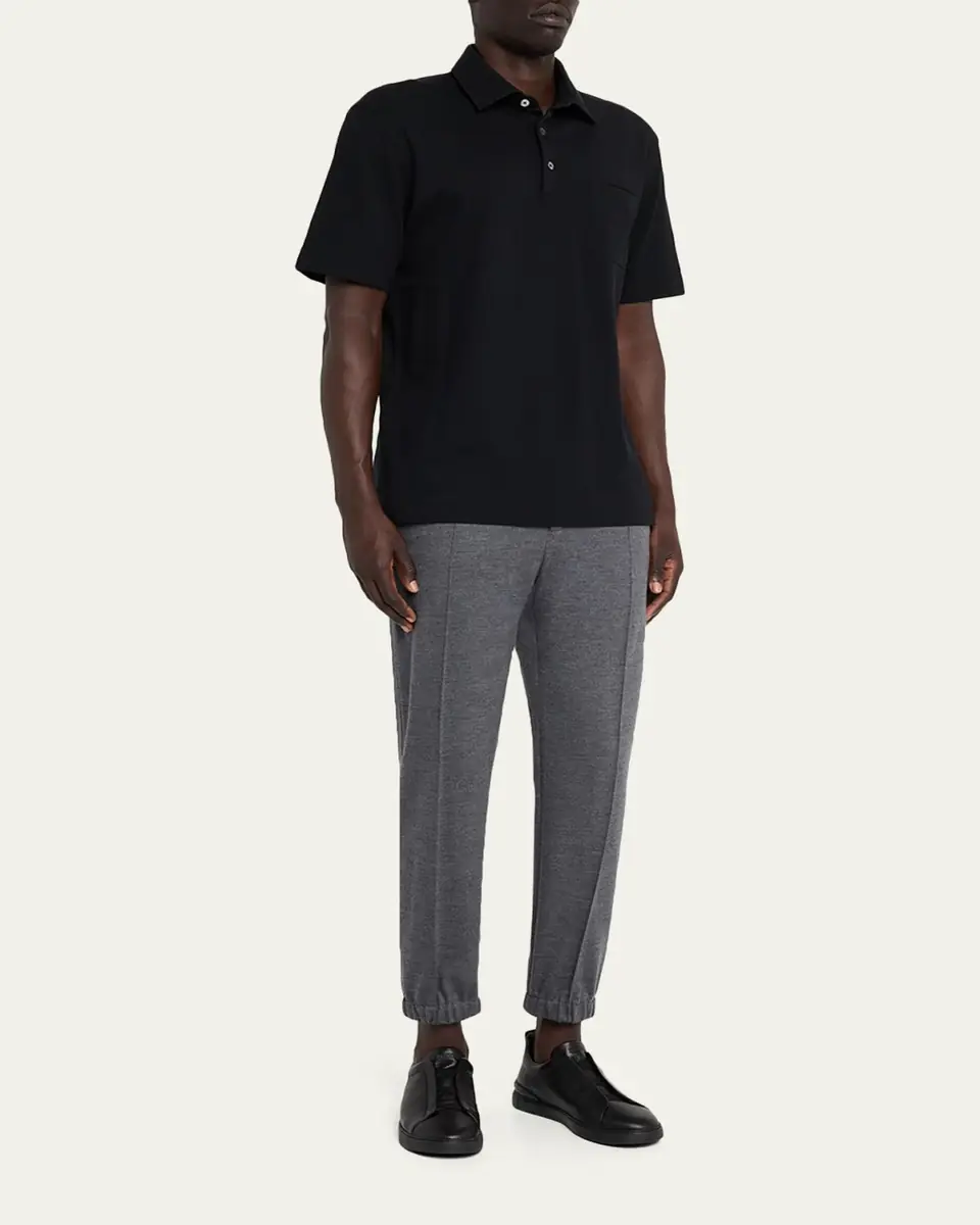 ZEGNA Men's Cotton Polo Shirt with Leather-Trim Pocket | Thumbnail 6 ZEGNA Men's Cotton Polo Shirt with Leather-Trim Pocket | Thumbnail 6