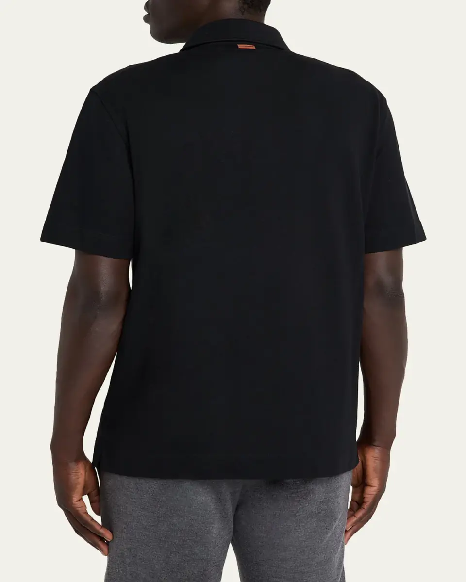 ZEGNA Men's Cotton Polo Shirt with Leather-Trim Pocket | Thumbnail 7 ZEGNA Men's Cotton Polo Shirt with Leather-Trim Pocket | Thumbnail 7