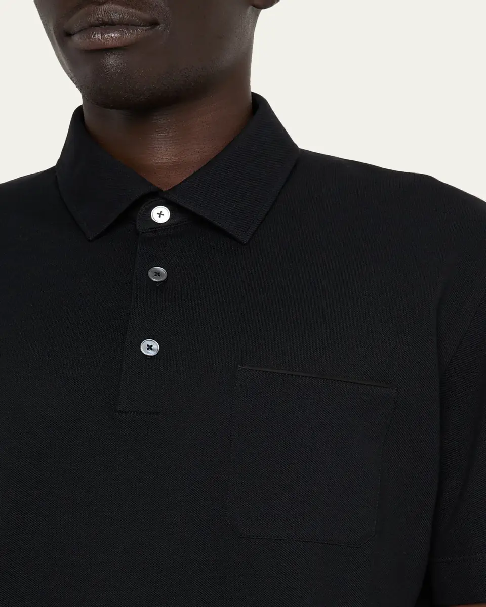 ZEGNA Men's Cotton Polo Shirt with Leather-Trim Pocket | Thumbnail 9 ZEGNA Men's Cotton Polo Shirt with Leather-Trim Pocket | Thumbnail 9