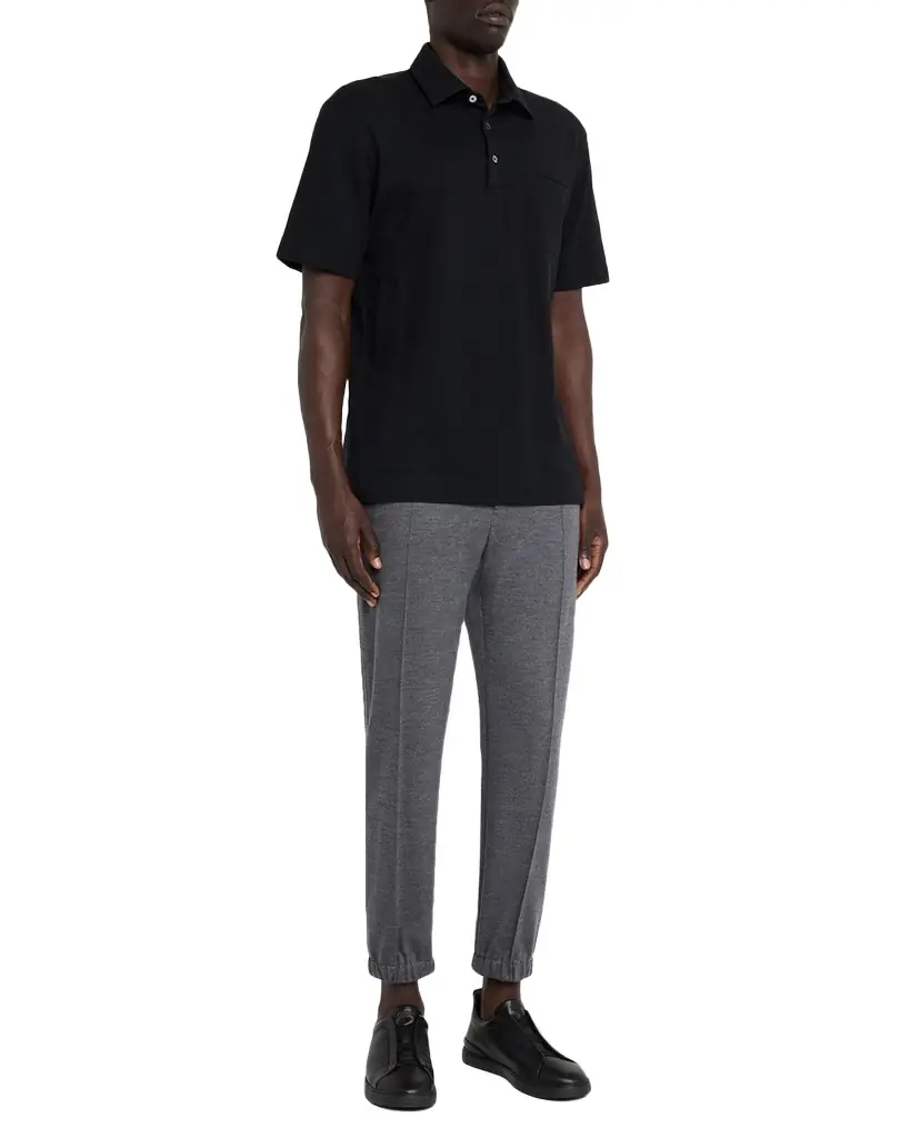 ZEGNA Men's Cotton Polo Shirt with Leather-Trim Pocket | Image 1 ZEGNA Men's Cotton Polo Shirt with Leather-Trim Pocket | Image 1