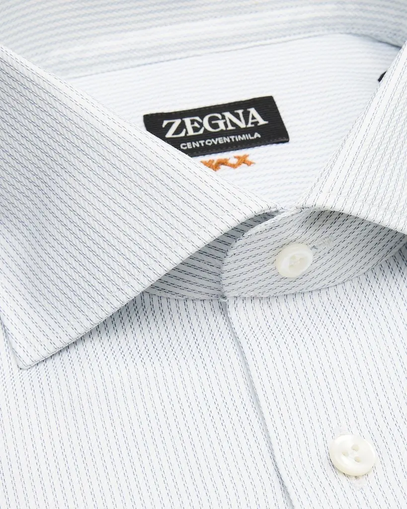 ZEGNA Men's Narrow Stripe Centoventimila Cotton Dress Shirt | Image 1 ZEGNA Men's Narrow Stripe Centoventimila Cotton Dress Shirt | Image 1