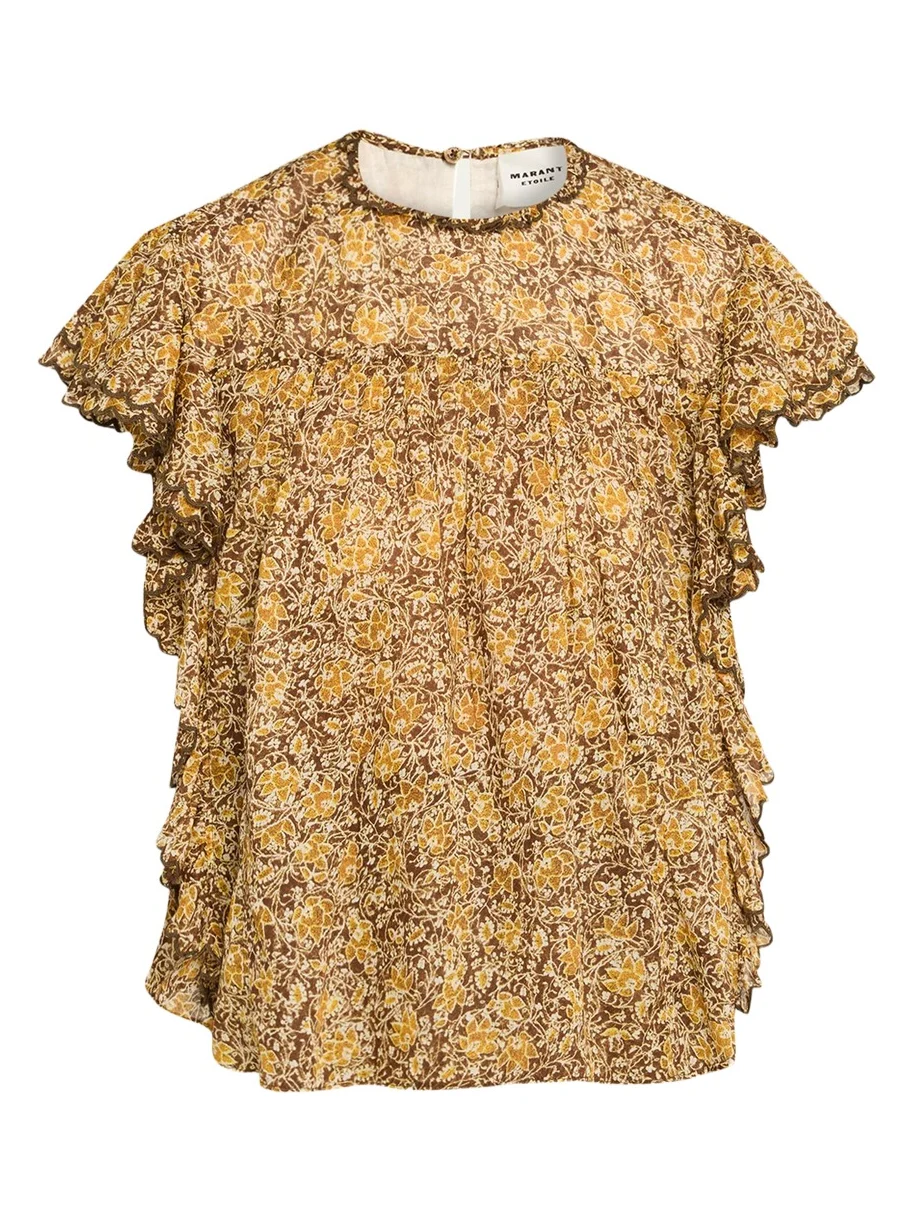 Etoile Isabel Marant Daliyane Floral Flutter-Sleeve Blouse
