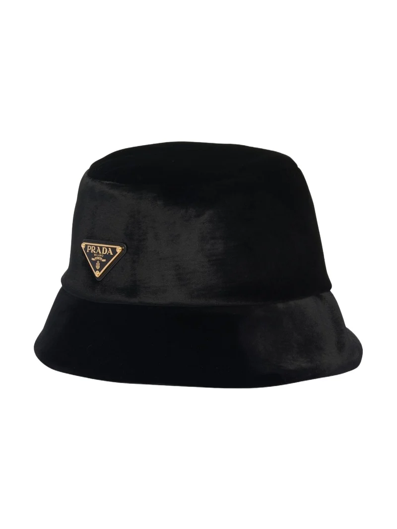 Prada Logo Velvet Bucket Hat