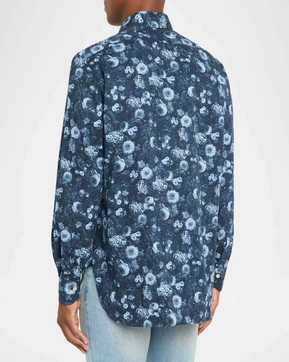 Kiton Men's Cotton Tonal Floral Sport Shirt | Thumbnail 2 Kiton Men's Cotton Tonal Floral Sport Shirt | Thumbnail 2