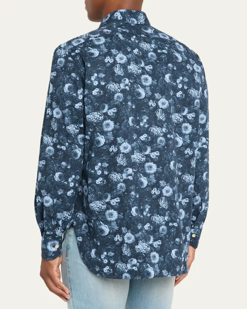 Kiton Men's Cotton Tonal Floral Sport Shirt | Thumbnail 7 Kiton Men's Cotton Tonal Floral Sport Shirt | Thumbnail 7