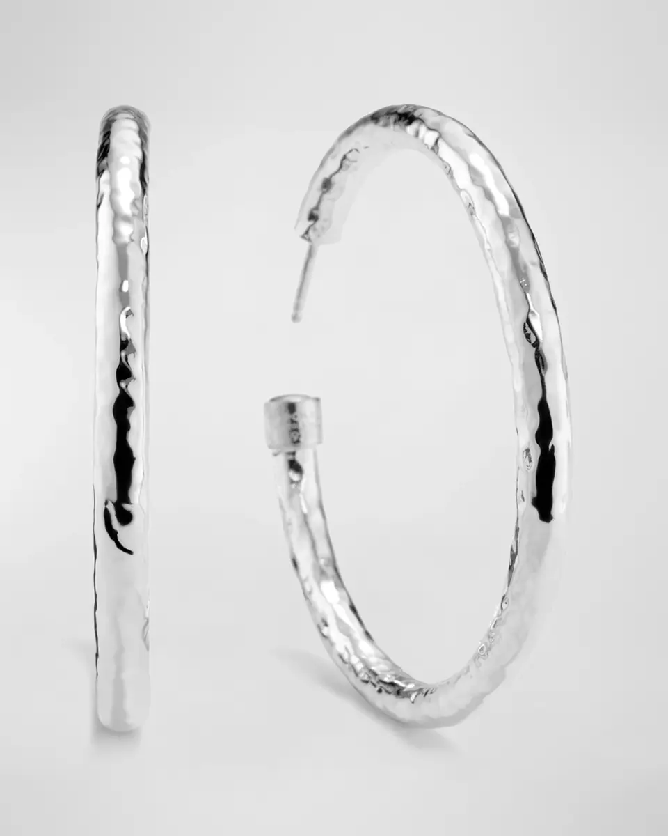 Ippolita Large Hammered Hoop Earrings in Sterling Silver | Thumbnail 3 Ippolita Large Hammered Hoop Earrings in Sterling Silver | Thumbnail 3