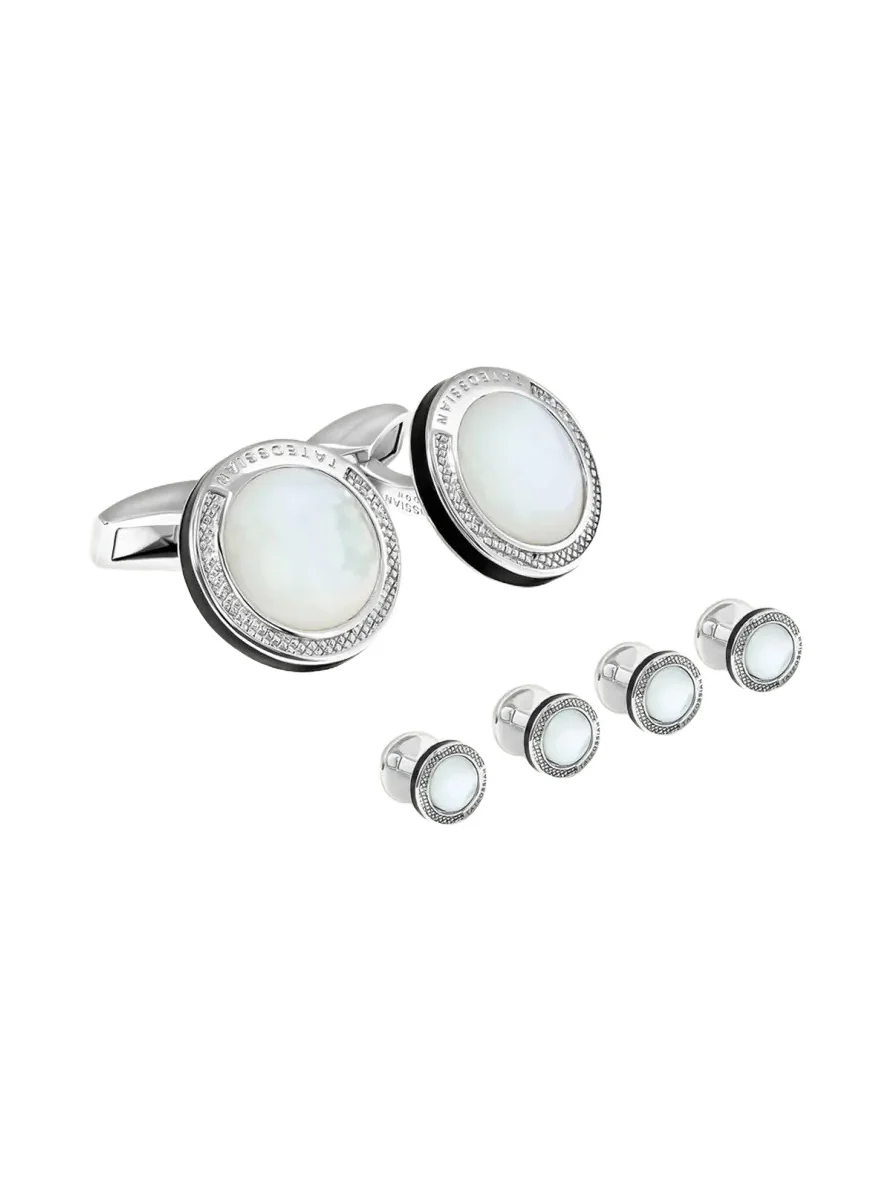 Mother-of-Pearl Sterling Silver Cuff Links Stud Set
