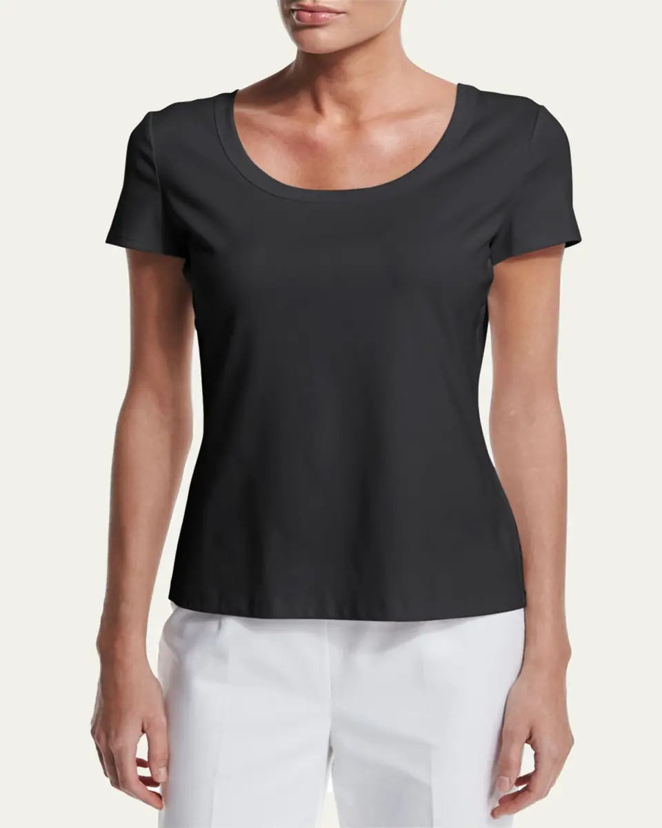 Lafayette 148 New York Cotton-Stretch Basic Tee | Thumbnail 2 Lafayette 148 New York Cotton-Stretch Basic Tee | Thumbnail 2