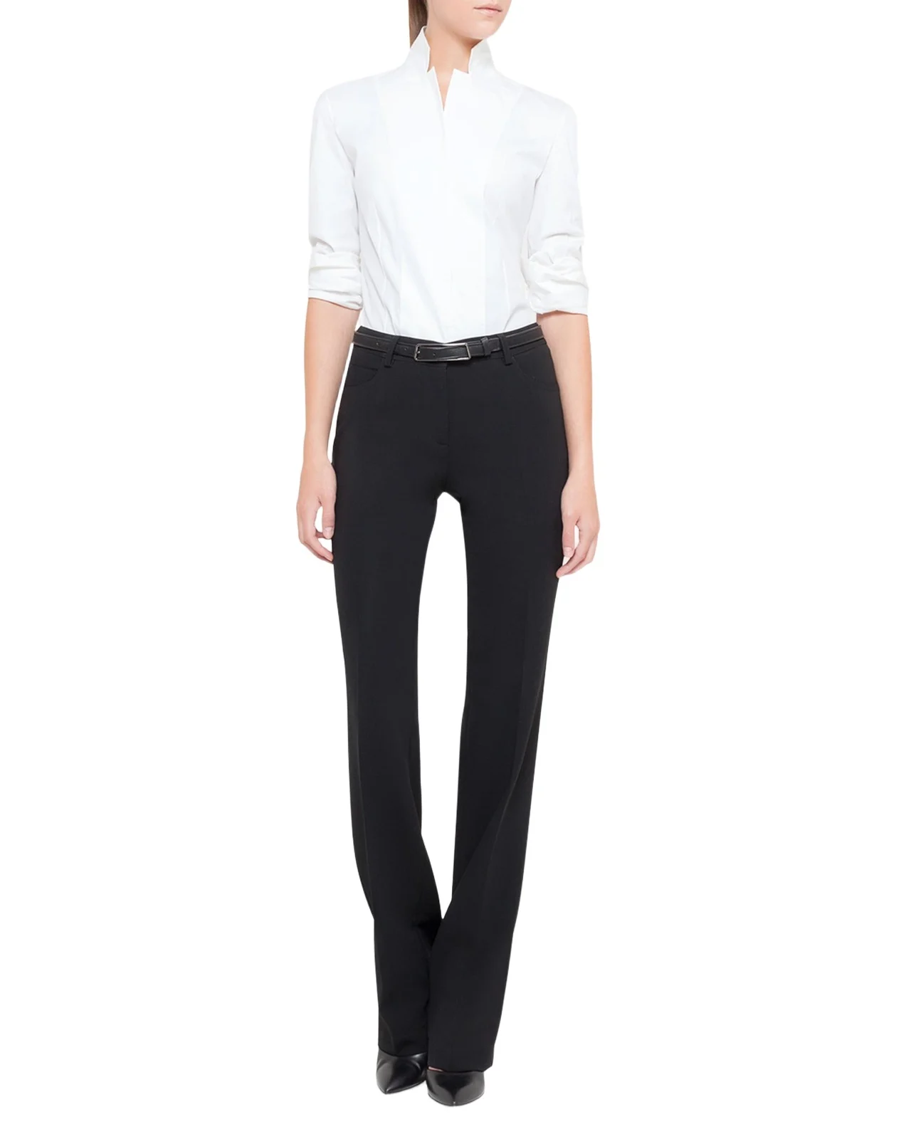 Long-Sleeve Notched-Collar Poplin Blouse Long-Sleeve Notched-Collar Poplin Blouse