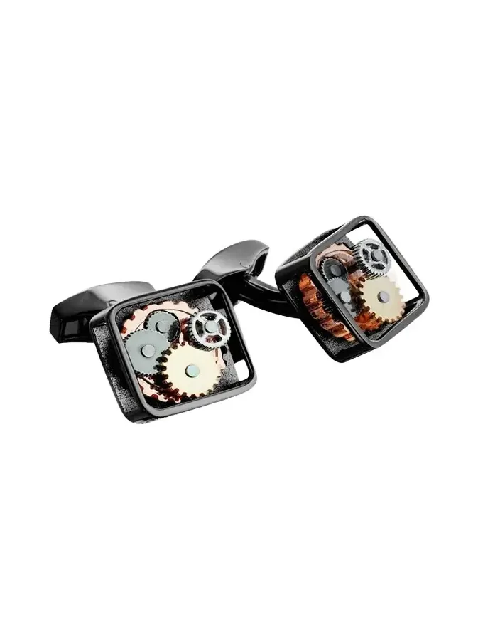 Gunmetal Gear Cuff Links, Silvertone Gunmetal Gear Cuff Links, Silvertone