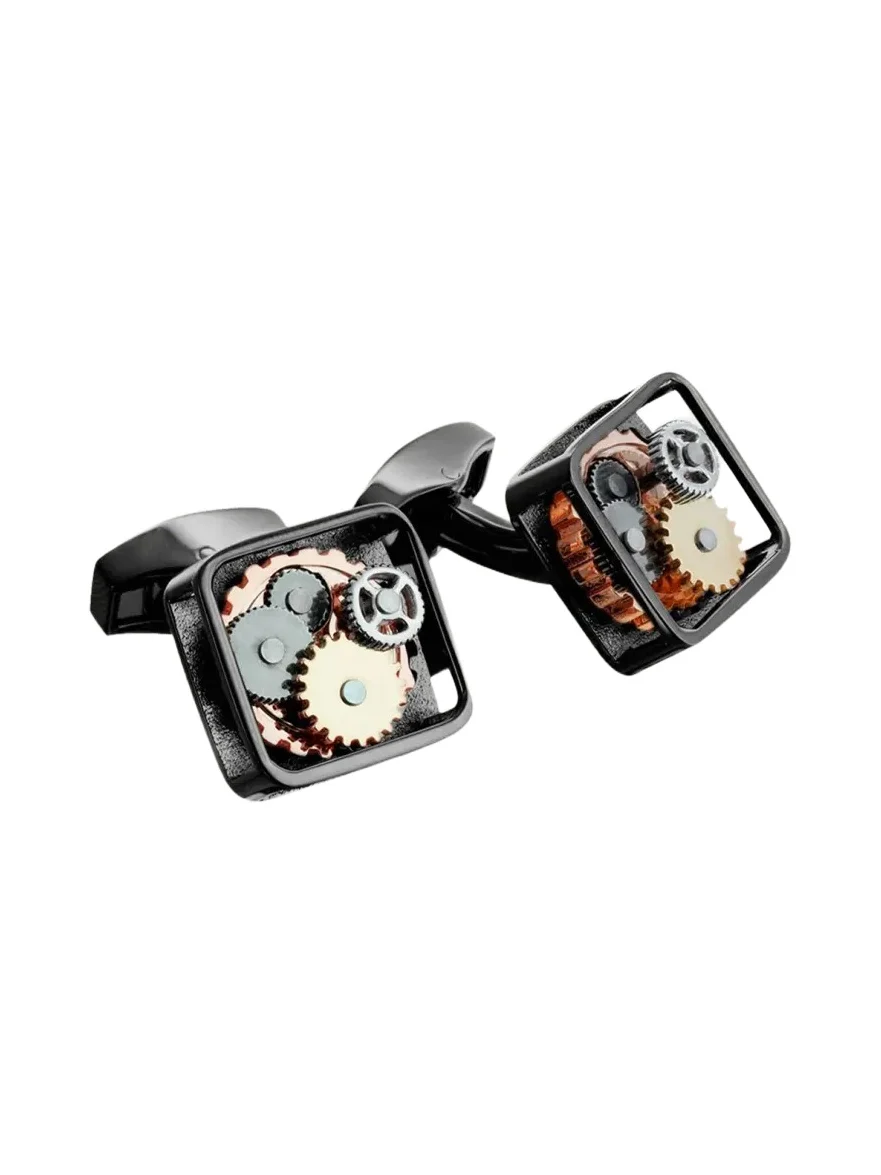 Gunmetal Gear Cuff Links, Silvertone Gunmetal Gear Cuff Links, Silvertone