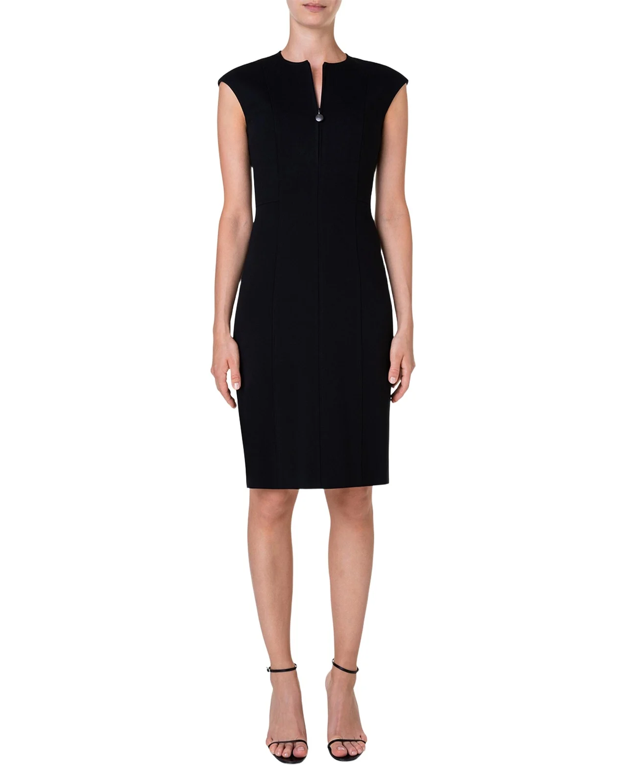 Cap-Sleeve Zip-Front Seamed Dress