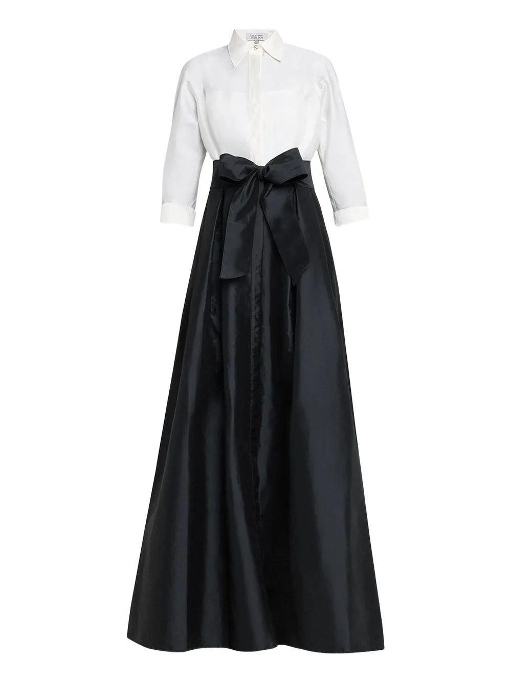 Two-Tone 3/4-Sleeve Taffeta Shirtdress Gown
