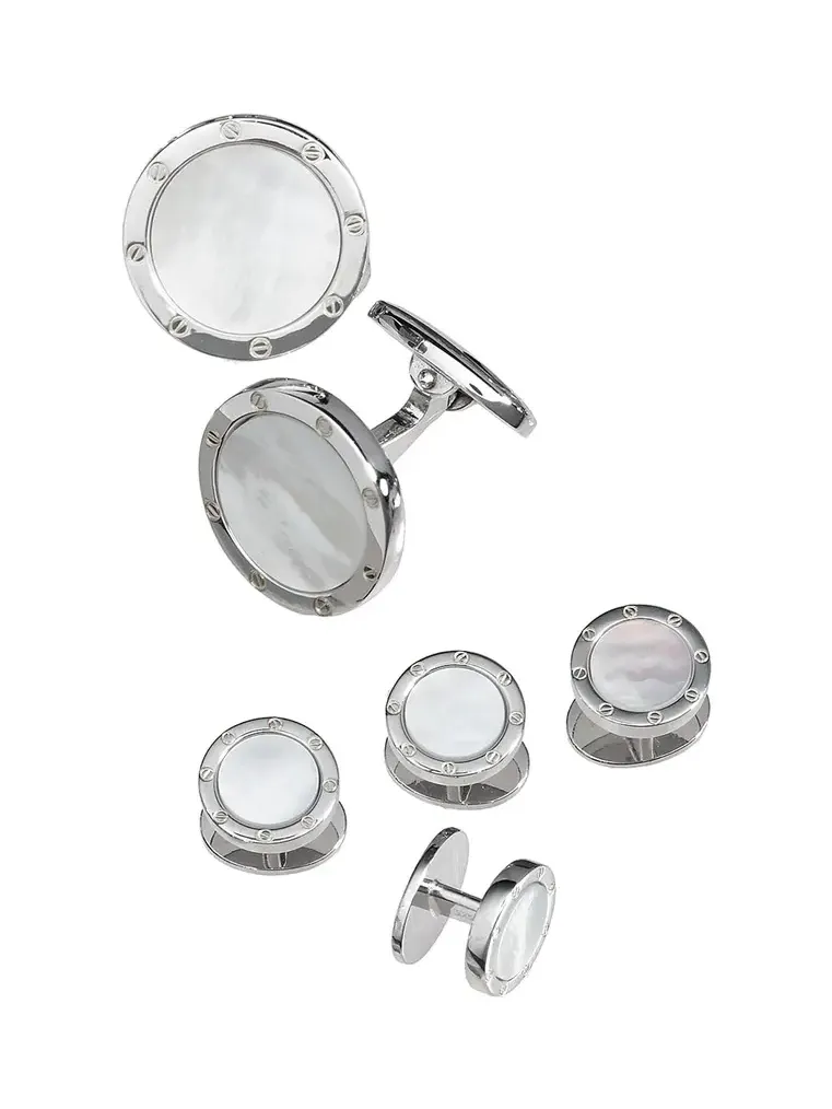 Jan Leslie Round Mother-of-Pearl Cuff Link and Stud Set