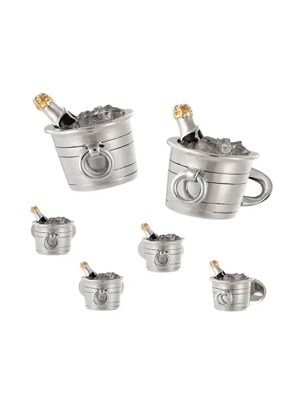 Men's Champagne Bucket Cufflink Stud Set