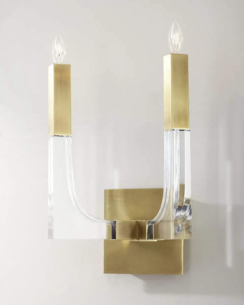 John-Richard Collection Acrylic and Brass Double-Light Wall Sconce | Thumbnail 2