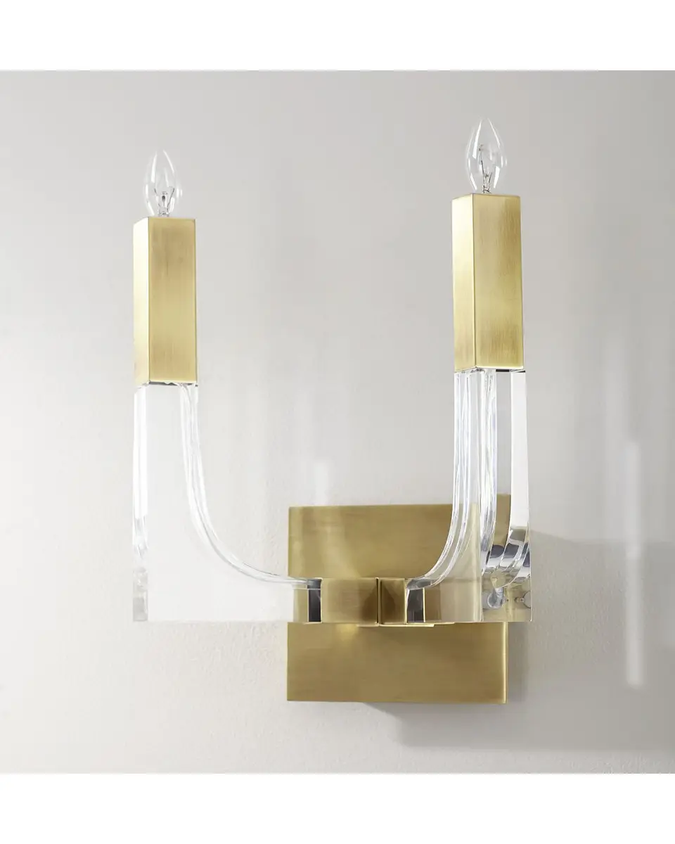 John-Richard Collection Acrylic and Brass Double-Light Wall Sconce | Thumbnail 3