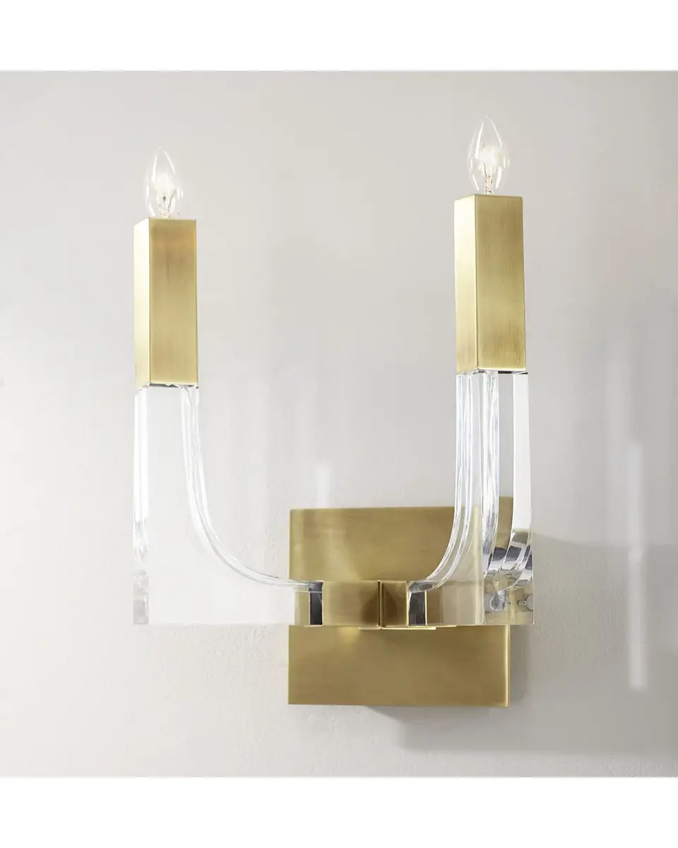 John-Richard Collection Acrylic and Brass Double-Light Wall Sconce | Thumbnail 4