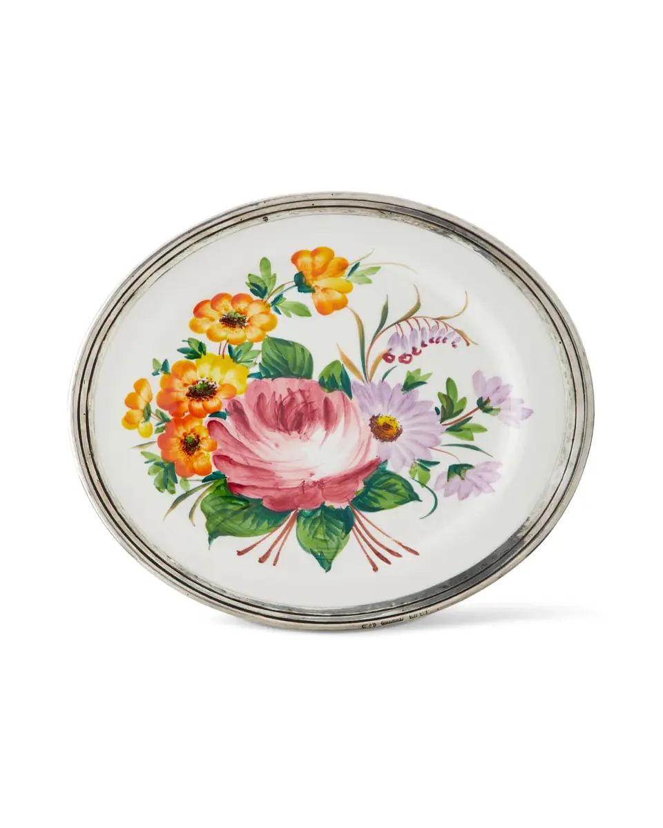 Neiman Marcus Floral Pewter & Ceramic Dinner Plate | Thumbnail 2