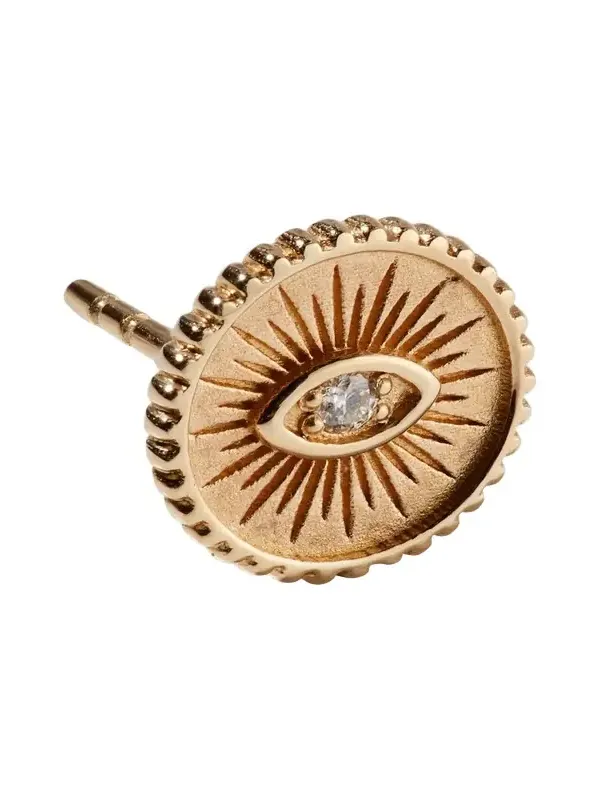 14k Diamond Evil Eye Coin Stud Earring, Single 14k Diamond Evil Eye Coin Stud Earring, Single