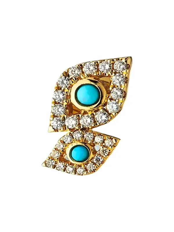 14k Gold Double Evil Eye Stud Earring (Single) 14k Gold Double Evil Eye Stud Earring (Single)