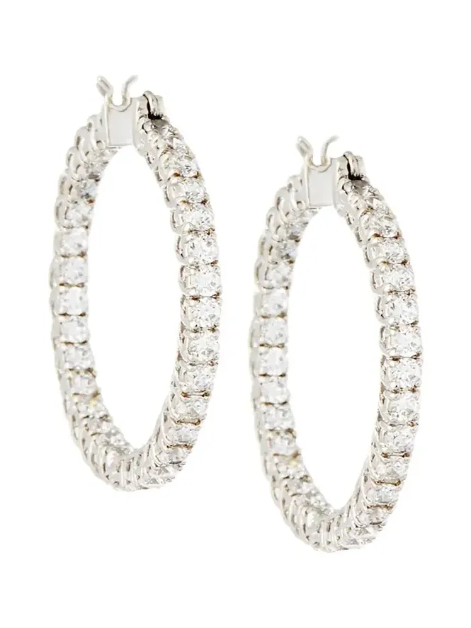 Large Cubic Zirconia Hoop Earrings, 3.2 TCW Large Cubic Zirconia Hoop Earrings, 3.2 TCW