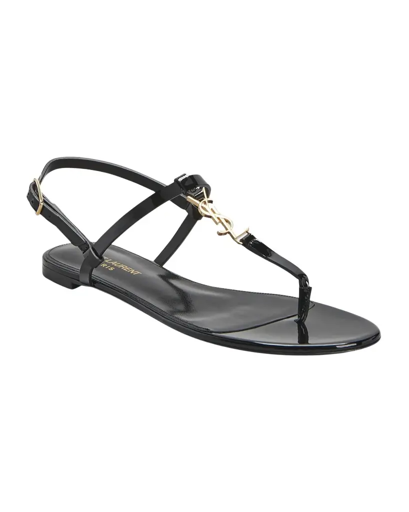 Saint Laurent Cassandra Leather YSL Slingback Sandals | Image 1 Saint Laurent Cassandra Leather YSL Slingback Sandals | Image 1