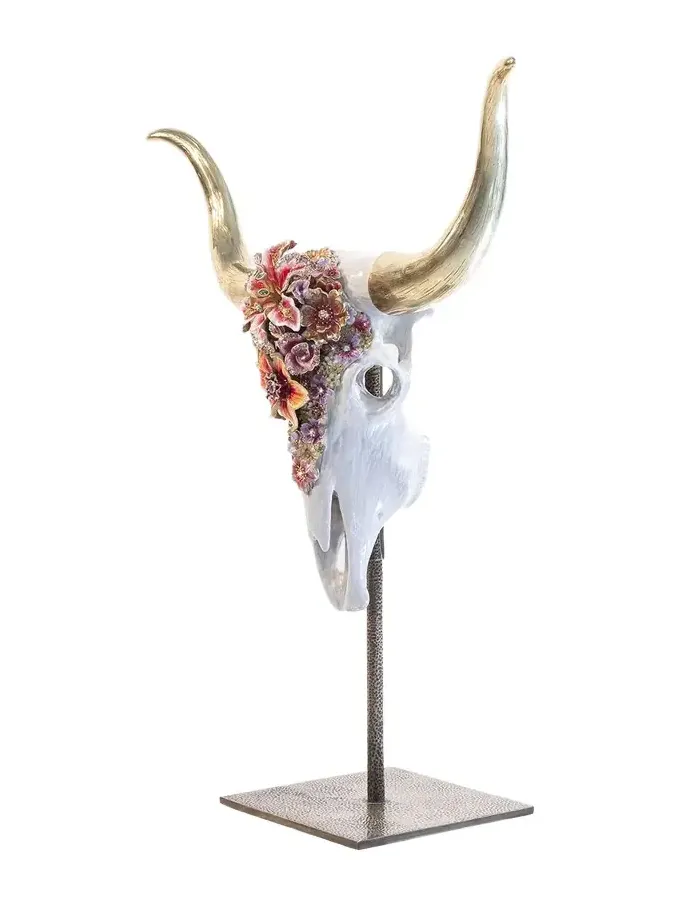 Jay Strongwater Mounted Longhorn Skull With Flowers Objet