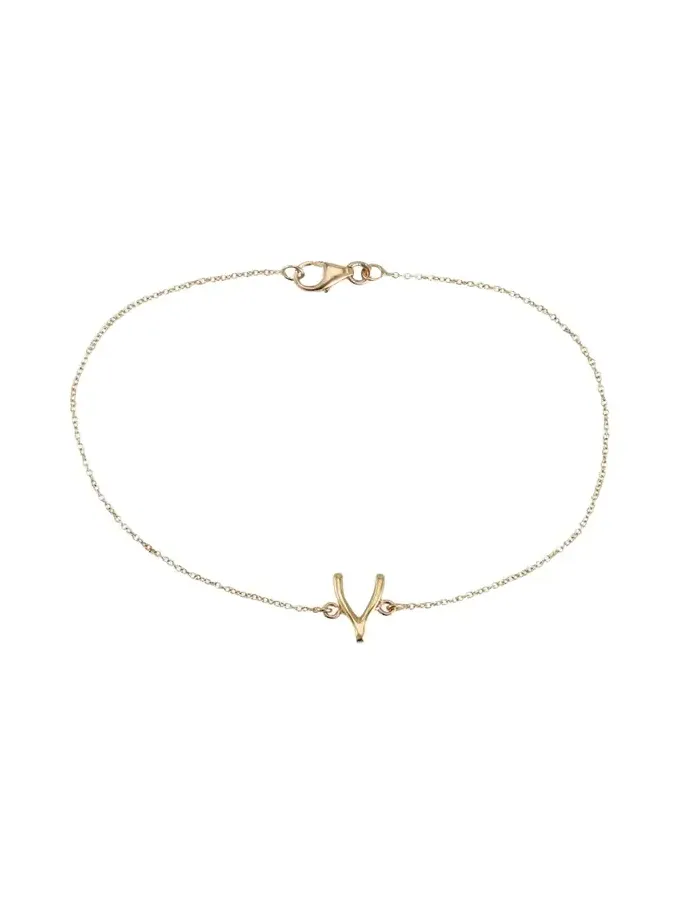 18k Gold Mini Wishbone Chain Bracelet on a 14k Chain